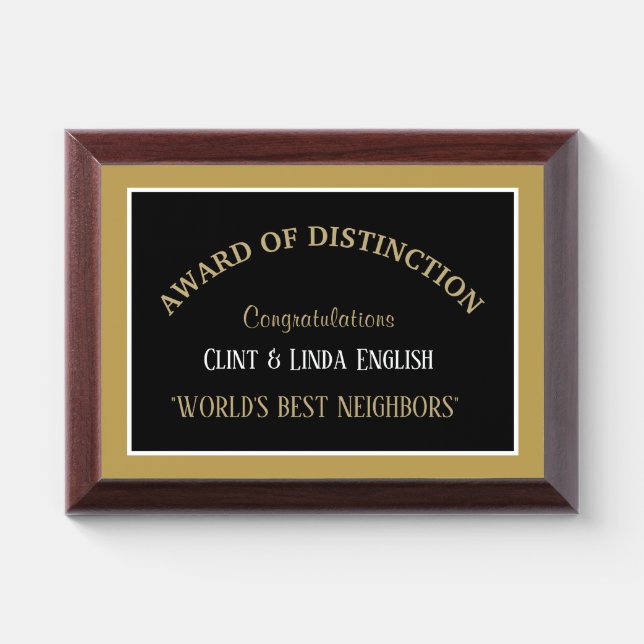 World's Best Neighbors Award Plaque (Horizontal)