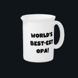 World's Best Opa Black Text T-shirts and Gifts Pitcher<br><div class="desc">Black text World's Best-est Opa T-shirts,  mugs,  hoodies,  cards,  tote bags,  magnets,  keepsakes,  and other world's best opa gear. Great gifts for great grandparents!</div>