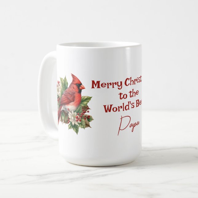 World's Best Papa Christmas Red Cardinal  Coffee Mug (Front Left)