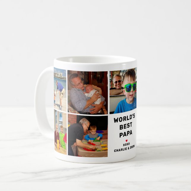 Worlds Best Papa Modern Photo Collage Coffee Mug (Front Left)