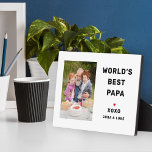 Worlds Best Papa Personalized Photo Plaque<br><div class="desc">This simple and modern custom photo plaque features a portrait-shaped photo space with custom "World's Best Papa" (can be customized) wording with name(s) of grandchildren in modern black style with red heart accent and personalization of the kid's name(s). Makes a great Father's Day keepsake gift!</div>