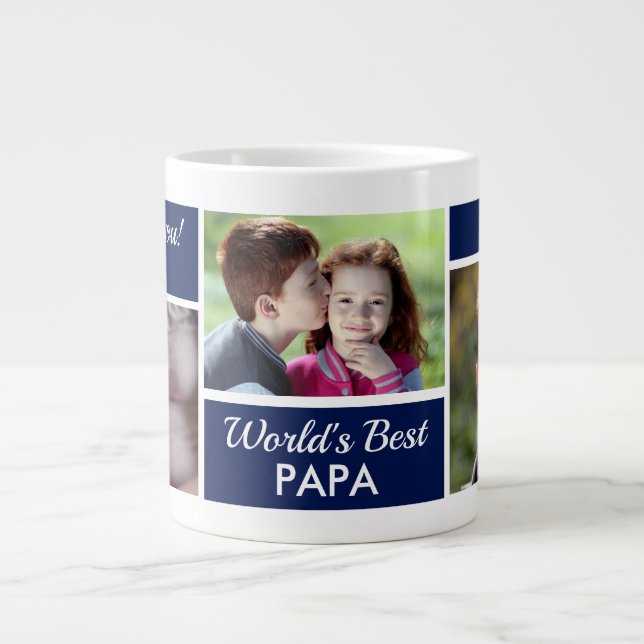World's Best Papa Photo Collage Giant Coffee Mug (Front)