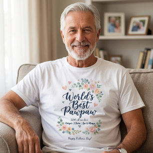 World's Best Pawpaw Custom Grandkids Names Floral T-Shirt