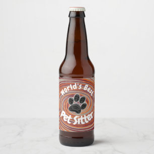 Worlds Best Pet Sitter Groovy Paw Print Caregiver  Beer Bottle Label