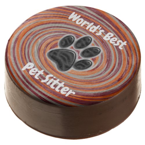 Worlds Best Pet Sitter Groovy Paw Print Caregiver  Chocolate Covered Oreo
