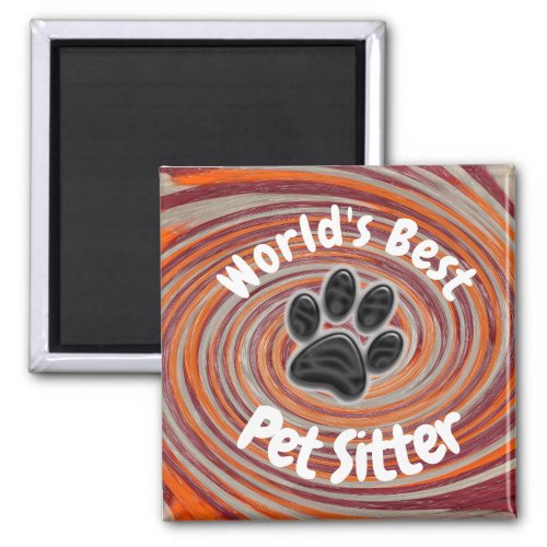 Worlds Best Pet Sitter Groovy Paw Print Caregiver  Magnet