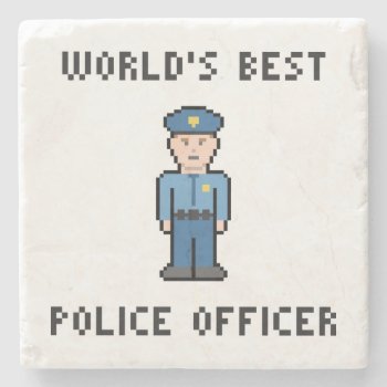 World's Best Pixel Policeman Stone Coaster by LVMENES at Zazzle