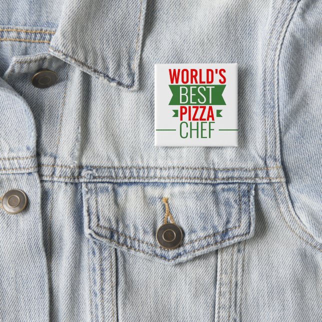 World's Best Pizza  Chef   -  red white green Button (In Situ)