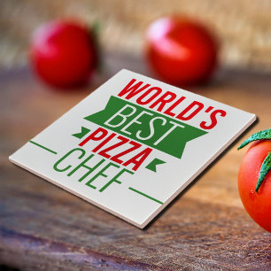 World's Best Pizza Chef - red white green Ceramic Tile