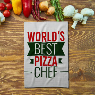 World's Best Pizza Chef - red white green Kitchen Towel