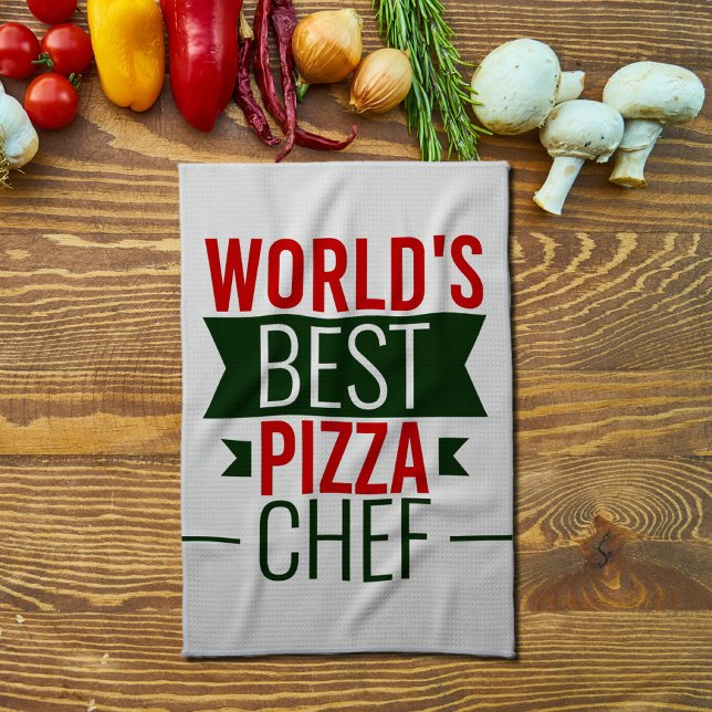 World's Best Pizza  Chef   -  red white green Kitchen Towel (Creator Uploaded)