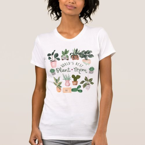 Worlds Best Plant Mom Watercolor Potted Plants T_Shirt