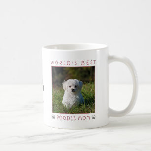 World's Best Poodle Mom Pink Gray Paw Prints Photo Coffee Mug