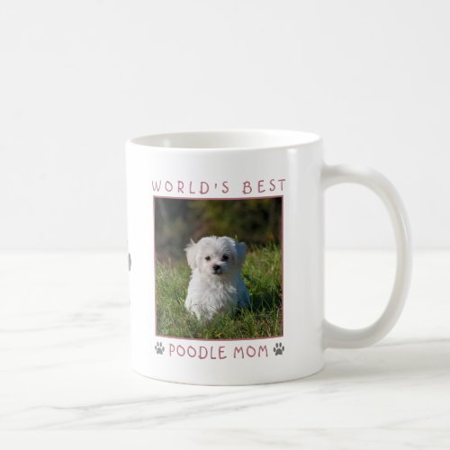 Worlds Best Poodle Mom Pink Gray Paw Prints Photo Coffee Mug