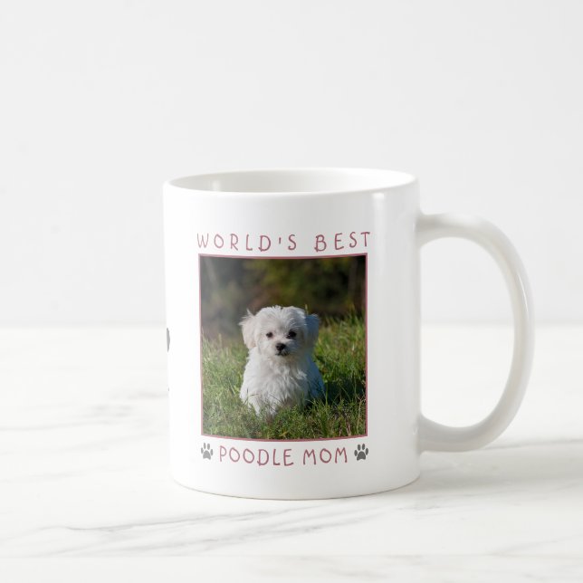 World's Best Poodle Mom Pink Gray Paw Prints Photo Coffee Mug (Right)