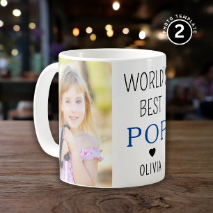 World's Best Pop Grandchild Name 2 Photo Collage Coffee Mug