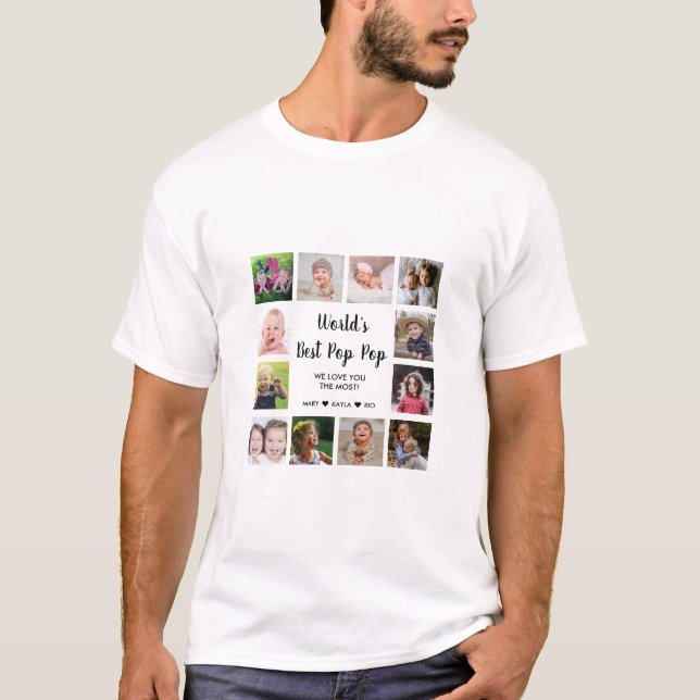 World's Best Pop Pop Grandpa 12 Photo Collage   T-Shirt (Front)