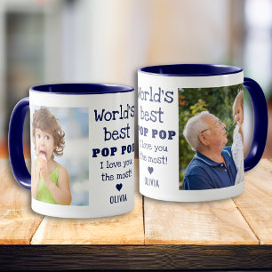 World's Best Pop Pop I Love You Most 2 Photo Blue Mug