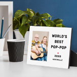 World's Best Pop Pop Personalized Photo Plaque<br><div class="desc">This simple and modern custom photo plaque features a portrait-shaped photo space with custom "World's Best Pop-Pop" (can be customized) wording with name(s) of grandchildren in modern black style with red heart accent and personalization of the kid's name(s). Makes a great Father's Day keepsake gift!</div>