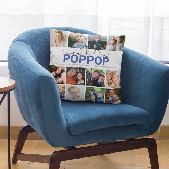 Worlds Best Poppop | Photo Collage Throw Pillow (Creator Uploaded)