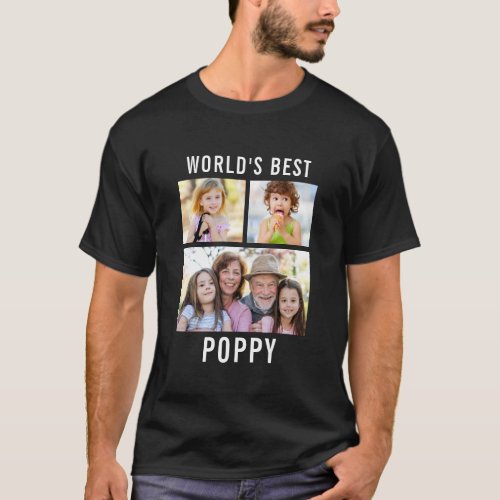 World's Best Poppy 3 Photo Collage Text Black T-Shirt