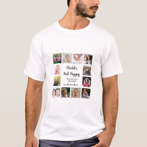 Worlds Best Poppy Grandpa 12 Photo Collage  T_Shirt