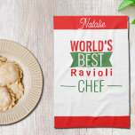 World's Best  Ravioli Chef   -  personalized Kitchen Towel<br><div class="desc">World's Best Ravioli Chef  - personalized  Kitchen Towel  in red  white and green . It refers to the Italian tricolor .Graphic design by lumirala . Funny text design for excellent Ravioli Chefs .</div>