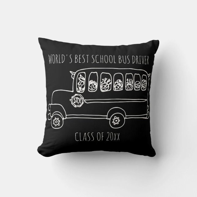 World's Best School Bus Driver in White Add Year Throw Pillow (Front)
