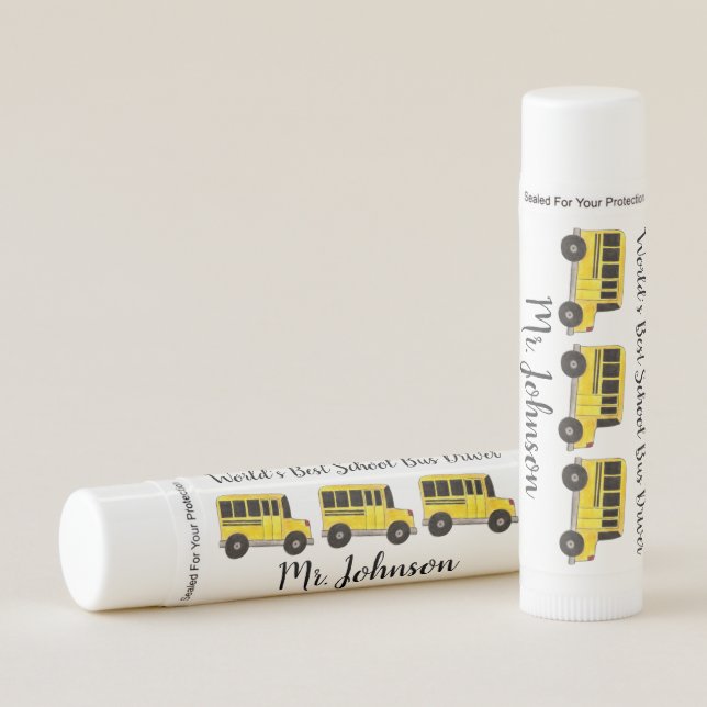 World's Best School Bus Driver Yellow Buses Lip Balm (Front)
