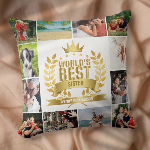 Worlds Best Sister 12 Photo Collage Throw Pillow