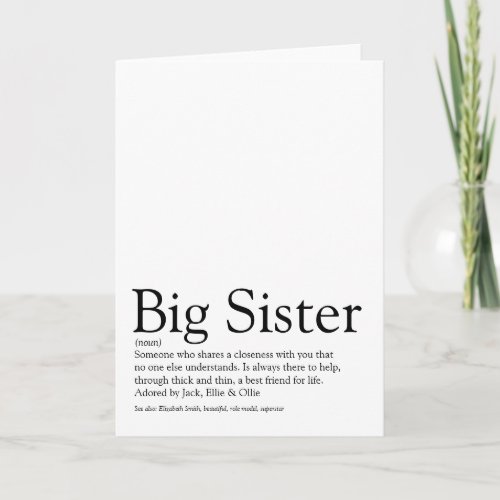 Worlds Best Sister Definition Black and White Card