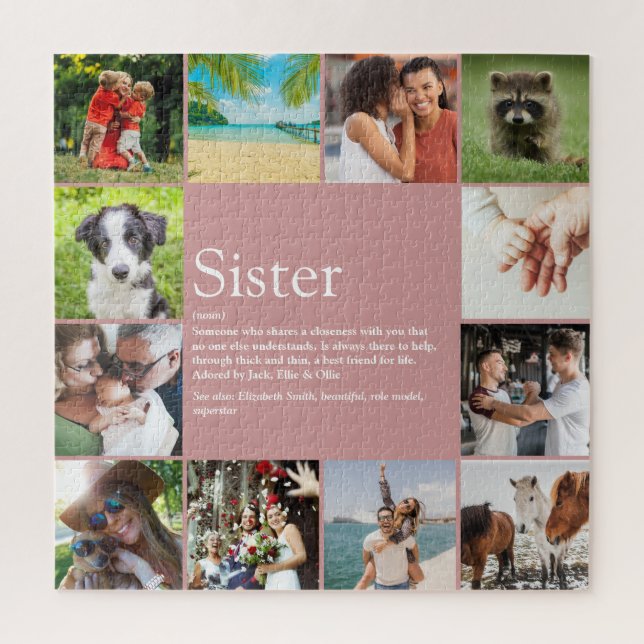 World's Best Sister Definition Fun Pink 12 Photo Jigsaw Puzzle (Vertical)