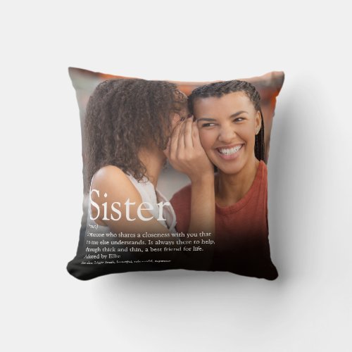 Worlds Best Sister Definition Modern Fun Photo Throw Pillow