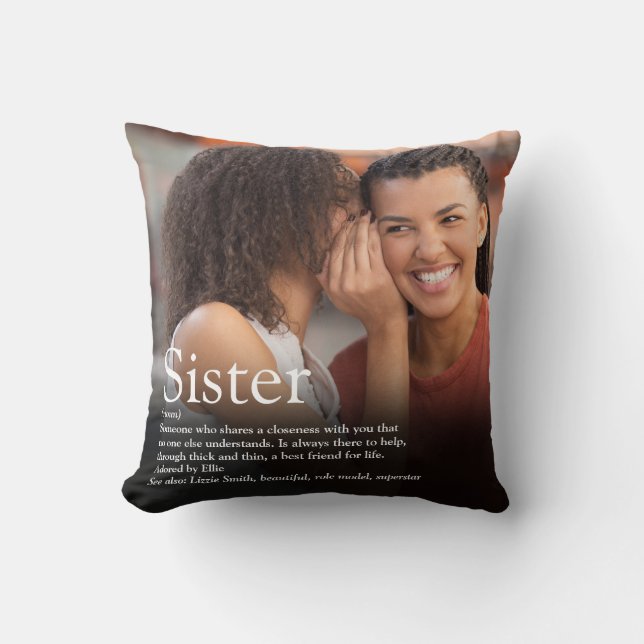 World's Best Sister Definition Modern Fun Photo Throw Pillow (Front)