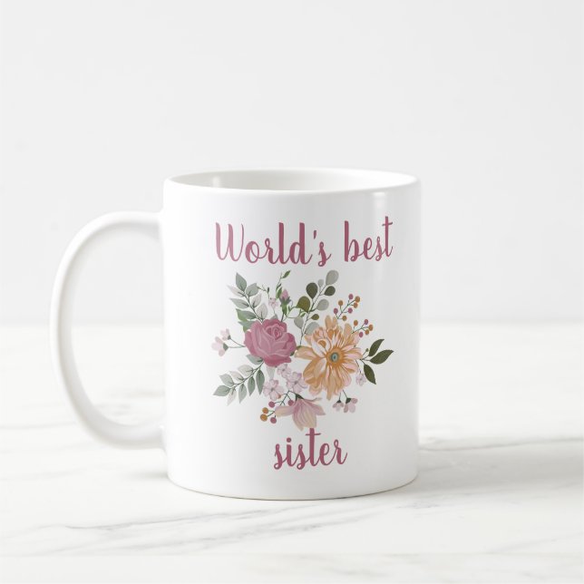 World's Best Sister, Elegant Flowers Coffee Mug (Left)