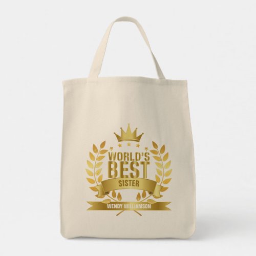 Worlds Best Sister Gold Tote Bag