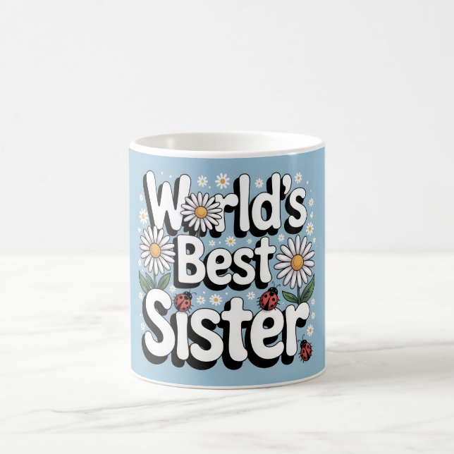 World's Best Sister Graphic: Retro Daisy & Ladybug Coffee Mug (Center)