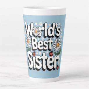 World's Best Sister Graphic: Retro Daisy & Ladybug Latte Mug