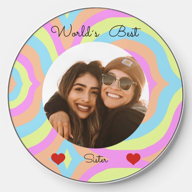 World's best sister Heart Retro Stylish Wireless Charger (Front)