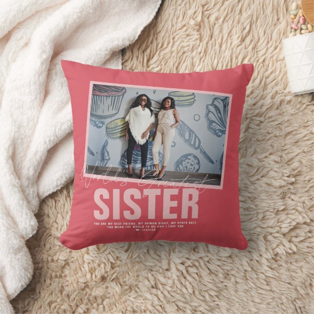 World's Best Sister | Modern Photo Collage Throw Pillow (Blanket)