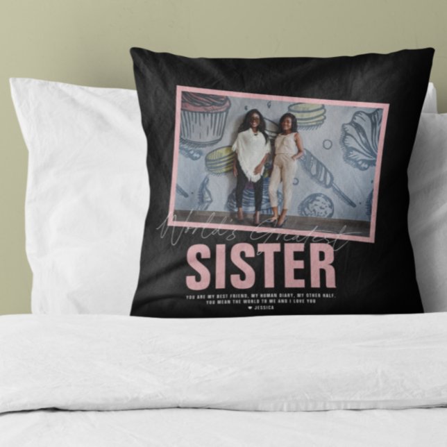 World's Best Sister | Modern Photo Collage Throw Pillow (Creator Uploaded)