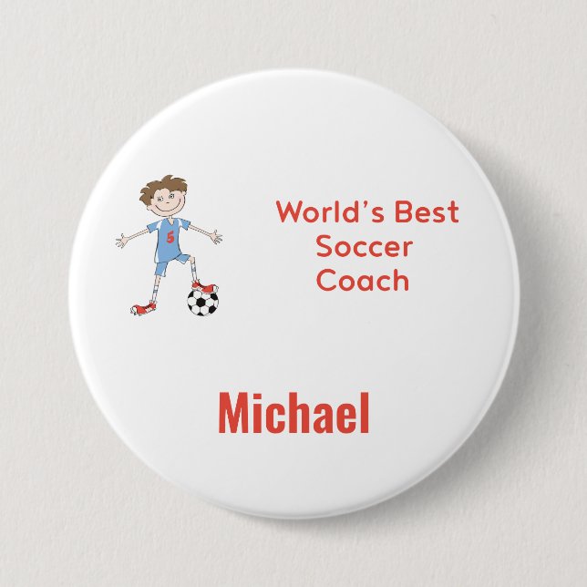 World's Best Soccer Coach Personalized with Name Button (Front)