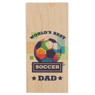 World's Best Soccer Dad Father's Day Wood Flash Drive