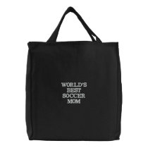 World's Best Soccer Mom black white custom modern Embroidered Tote Bag