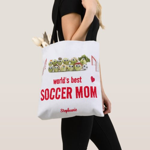 Worlds best soccer mom cute funny tote bag
