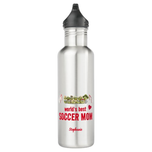 Worlds best soccer mom cute funny water bottle