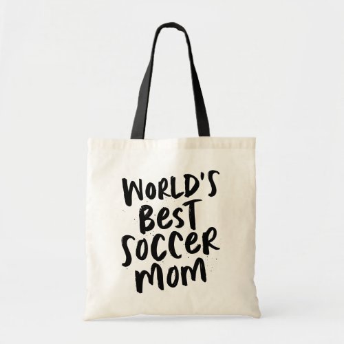 Worlds best soccer mom trendy black type tote bag