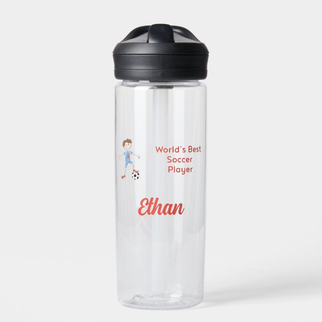 World's Best Soccer Player Personalized with Name  Water Bottle (Front)