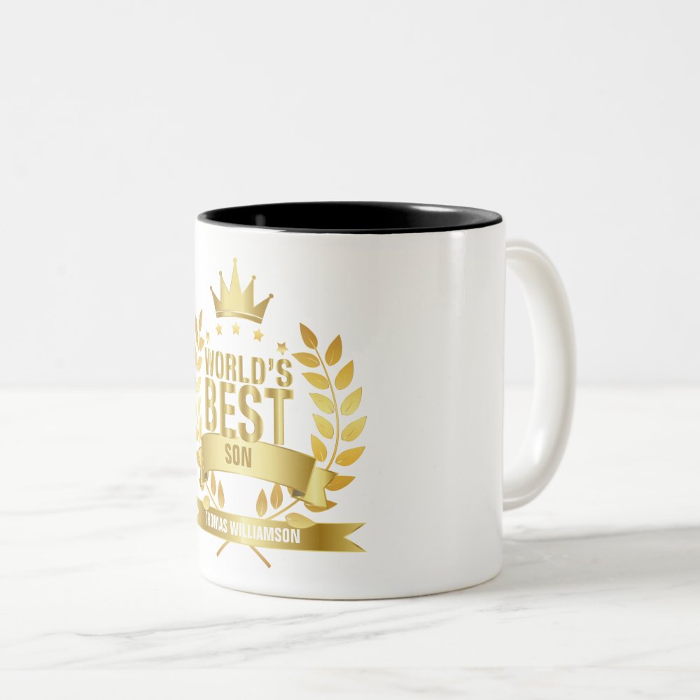 Discover World's Best Son Fun Gold Two-Tone Coffee Mug