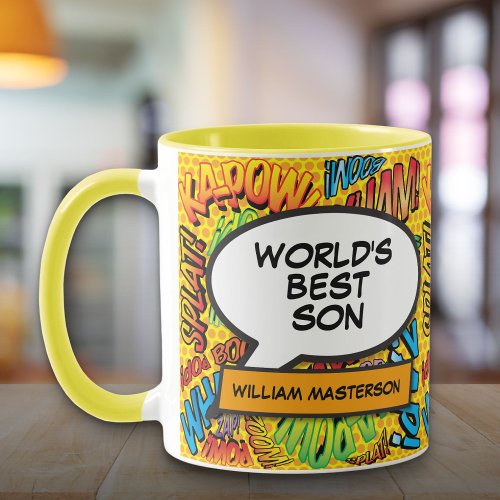 Worlds Best Son Modern Cool Fun Colorful Comic Mug